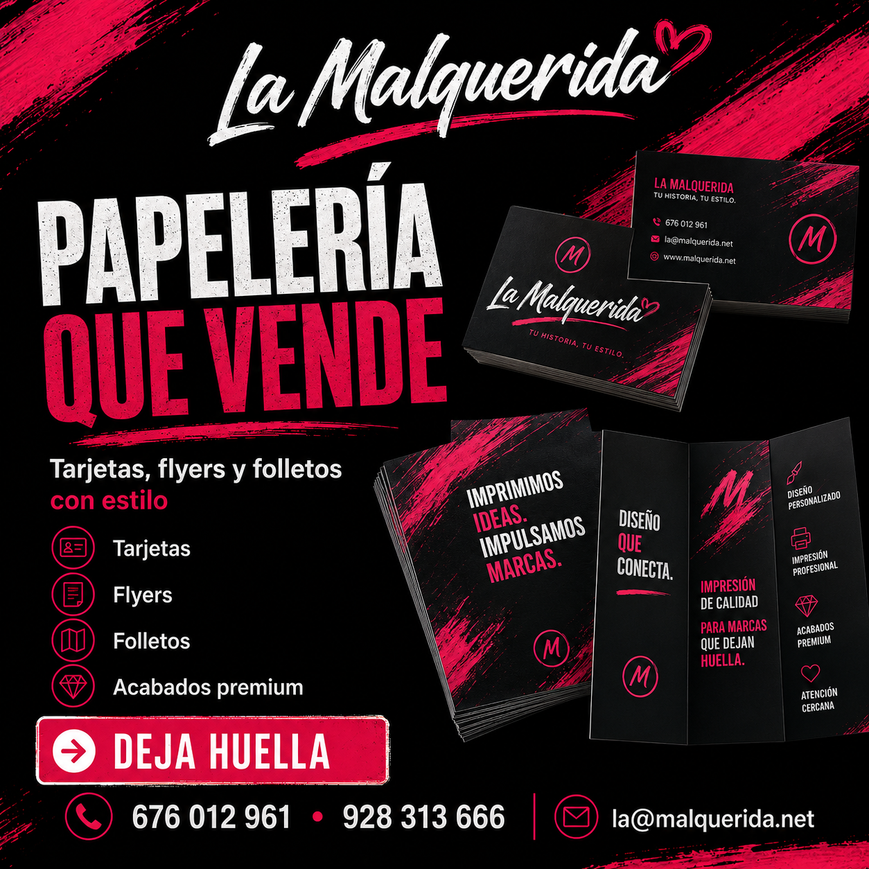 Diseño de papelería, impresión y branding para La Malquerida