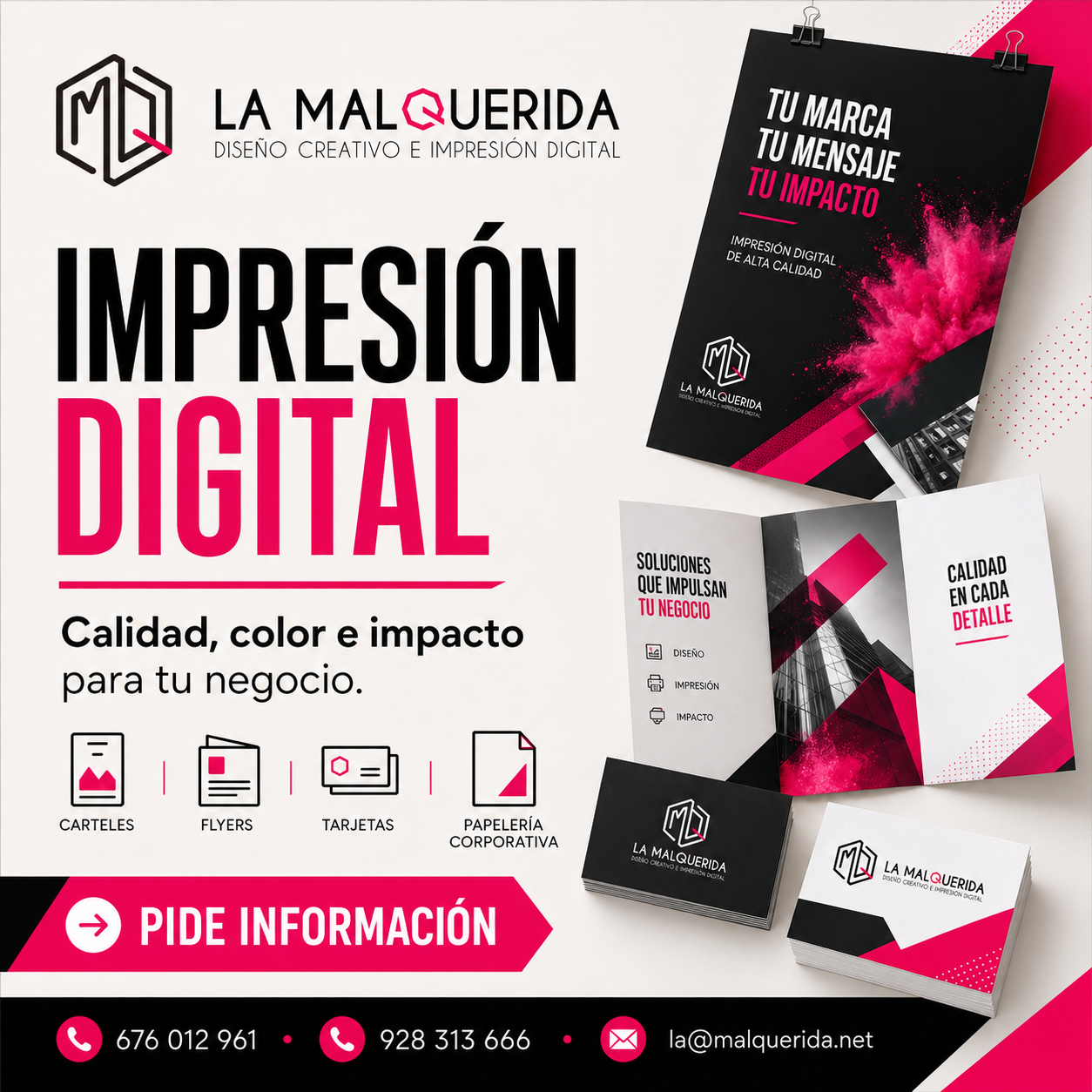 Imagen promocional de servicios de impresión y diseño de La Malquerida